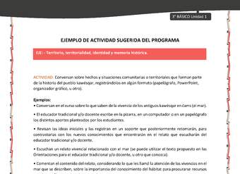 04-Actividad sugerida: LC03-KAW-U01-OA07- Conversan sobre hechos y situaciones comunitarias o territoriales que forman parte de la historia del pueblo kawésqar, registrándolos en algún formato (papelógrafo, PowerPoint, organizador gráfico, u otro).