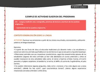 02-Actividad sugerida: LC03-KAW-U01-LS01;OA12-Expresan sus emociones a partir de los relatos escuchados, reconociendo y utilizando palabras en lengua kawésqar.