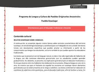 01-Orientaciones al docente - LC03 - Kawésqar - U1 - Contenido Cultural: Relatos kawéskar sobre animales