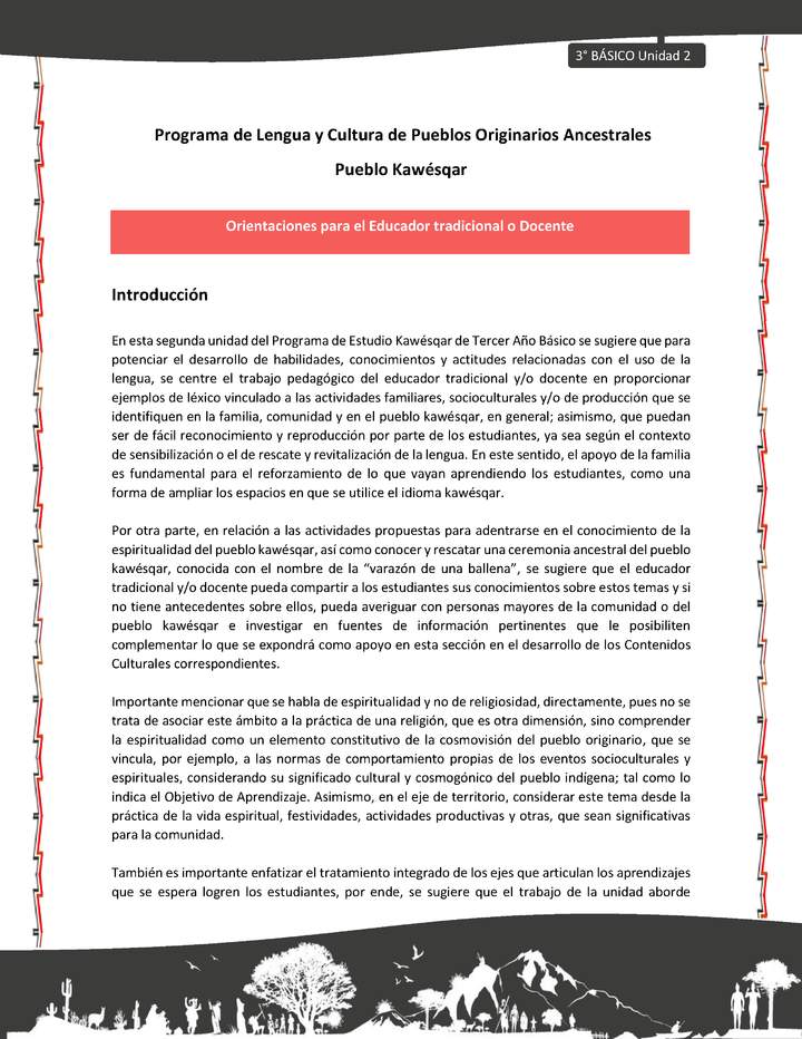 01-Orientaciones al docente - LC03 - Kawésqar - U2 - Orientaciones para el Educador tradicional o Docente: Introducción