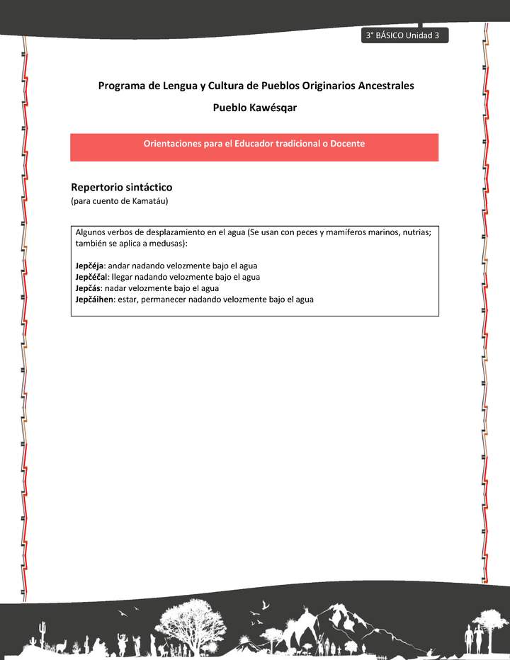 01-Orientaciones al docente - LC03 - Kawésqar - U3 - Repertorio sintáctico (para cuento de Kamatáu)