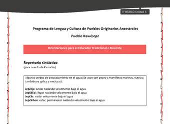 01-Orientaciones al docente - LC03 - Kawésqar - U3 - Repertorio sintáctico (para cuento de Kamatáu)