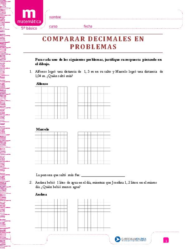 Comparar decimales en problemas