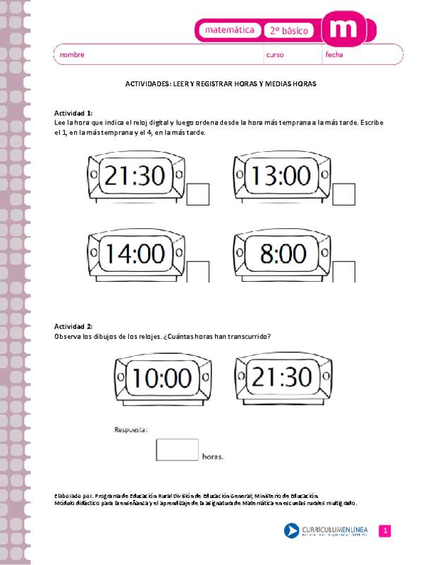 Leer y registrar horas y medias horas