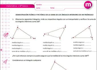 Demostración teórica y pictórica de la suma de los ángulos interiores de un triángulo