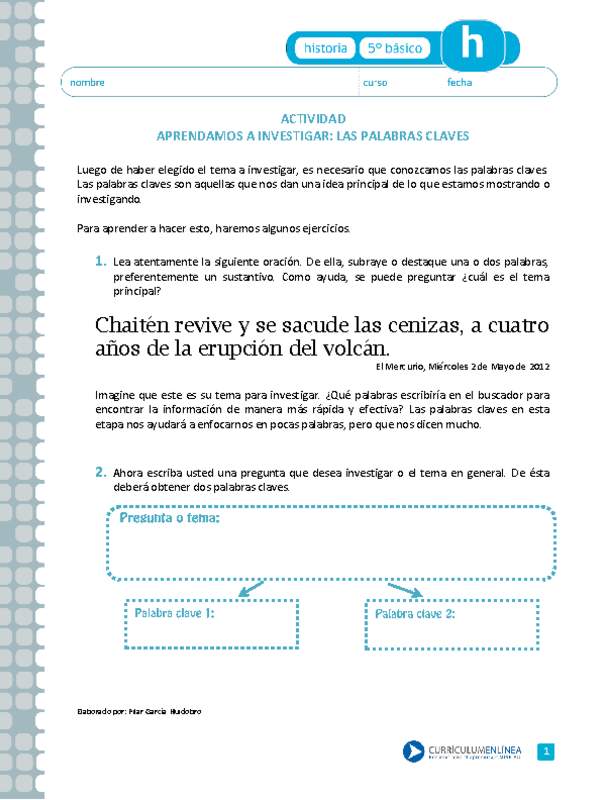 Aprendamos a investigar: Las palabras claves