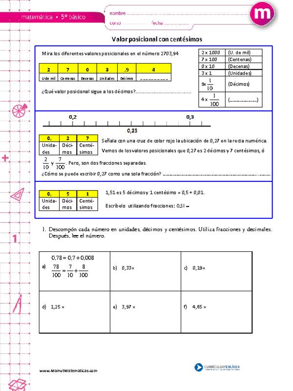 Valor posicional con centésimos