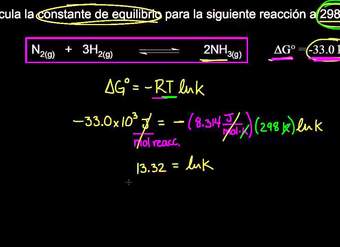 Cambios en la energía libre estándar y la constante de equilibrio