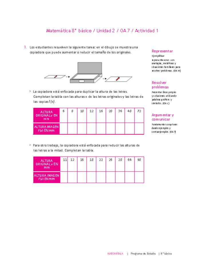 Matemática 8° básico -Unidad 2-OA 7-Actividad 1