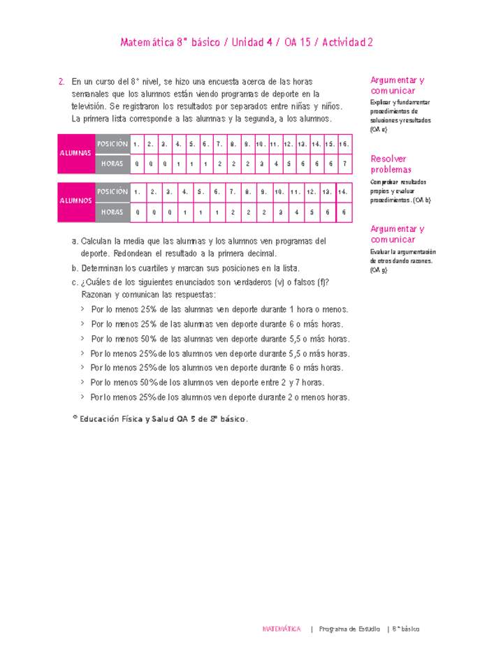 Matemática 8° básico -Unidad 4-OA 15-Actividad 2