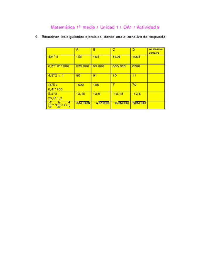 Matemática 1 medio-Unidad 1-OA1-Actividad 9