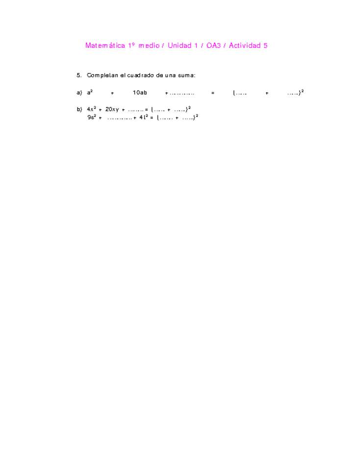 Matemática 1 medio-Unidad 1-OA3-Actividad 5