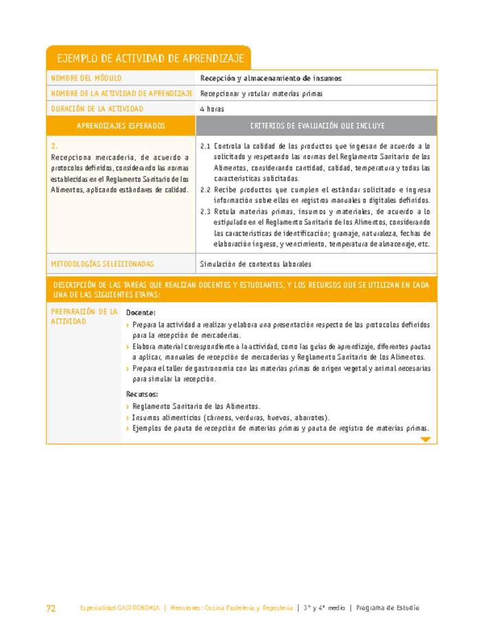 Recepcionar y rotular materias primas