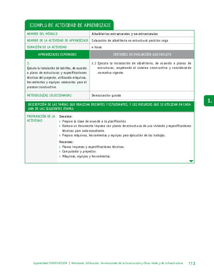 Colocación de albañilería no estructural posición soga