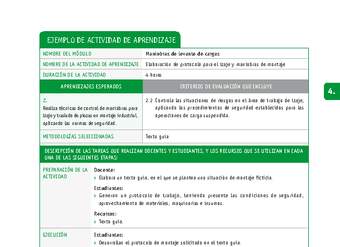 Elaboración de protocolo para el izaje y maniobras de montaje