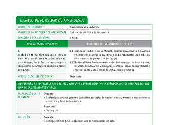 Elaboración de ficha de inspección