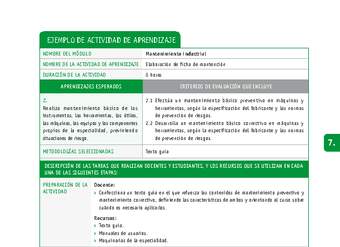 Elaboración de ficha de mantención