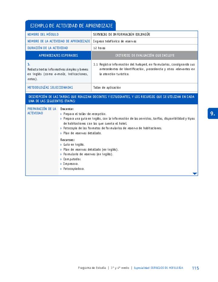 Ingreso telefónico de reservas