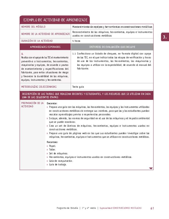 Reconocimiento de las máquinas, herramientas, equipos e instrumentos usados en construcciones metálicas