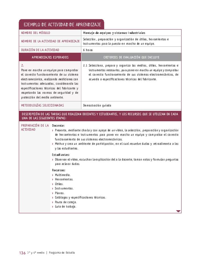 Selección, preparación y organización de útiles, herramientas e instrumentos para la puesta en marcha de un equipo.