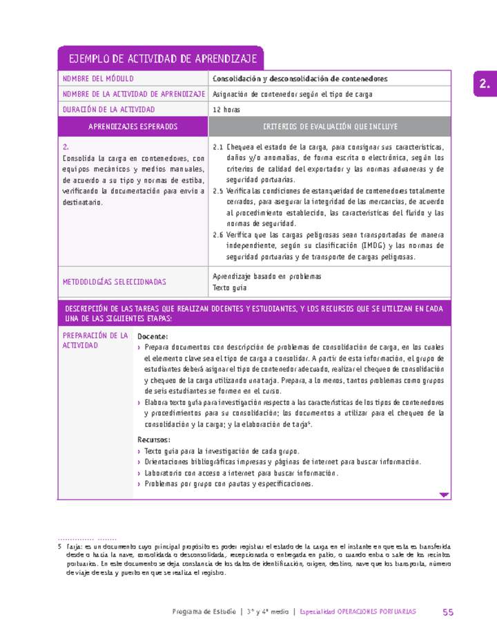 Asignación de contenedor según el tipo de carga