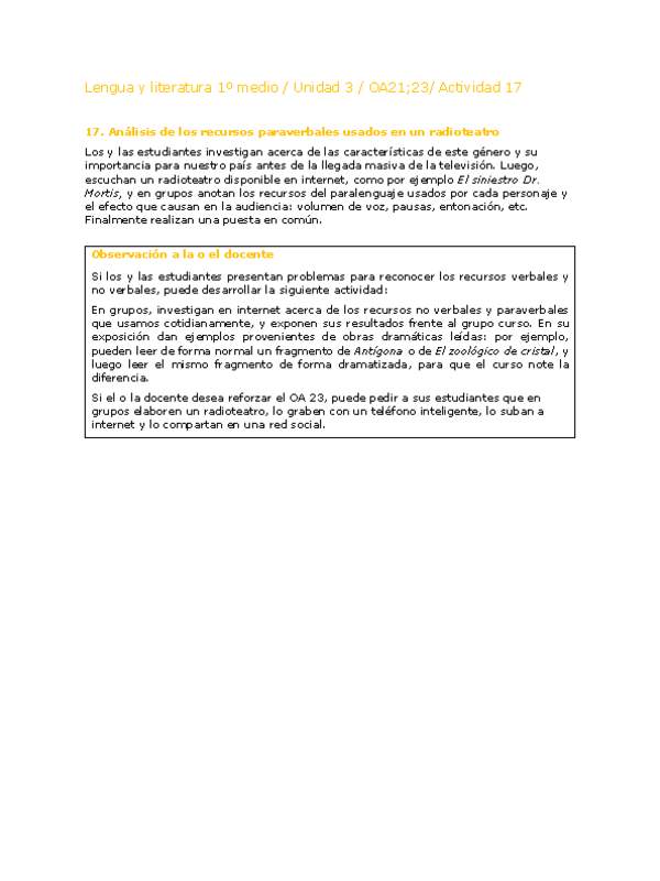 Lengua y Literatura 1 medio-Unidad 3-OA21;23-Actividad 17