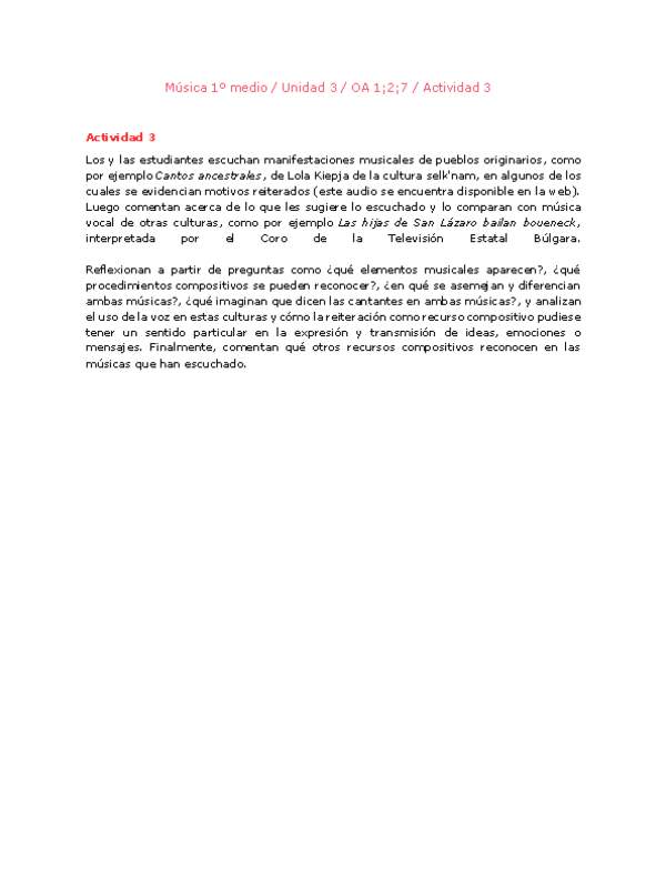Artes Musicales 1 medio-Unidad 3-OA1;2;7-Actividad 3