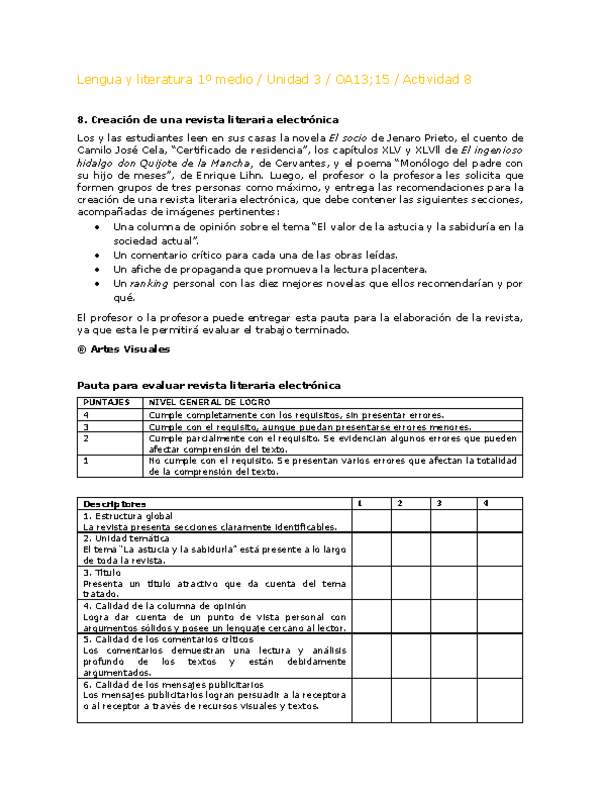 Lengua y Literatura 1 medio-Unidad 4-OA13;15-Actividad 8