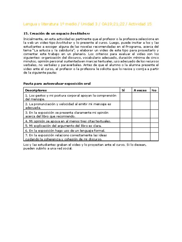 Lengua y Literatura 1 medio-Unidad 4-OA19;21;22-Actividad 15