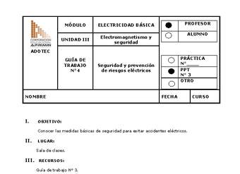 Guía de trabajo del docente Electricidad básica, seguridad y prevención de riesgos eléctricos