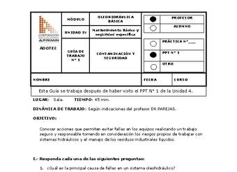 Guía de trabajo del docente Oleo-hidráulica, contaminación y seguridad