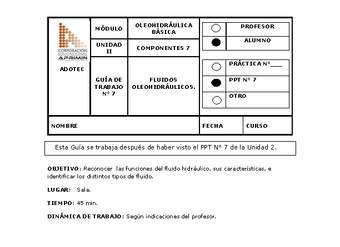 Guía de trabajo del estudiante Oleo-hidráulica, fluidos hidráulicos