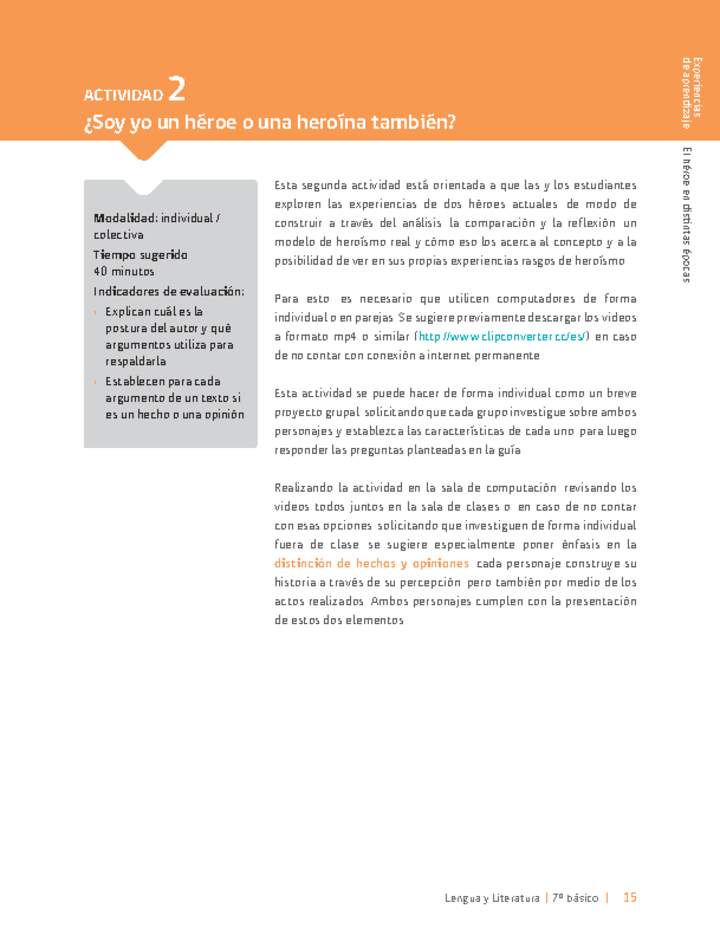 Sugerencia para el profesor: Actividad 2: ¿Soy yo un héroe o una heroína también?