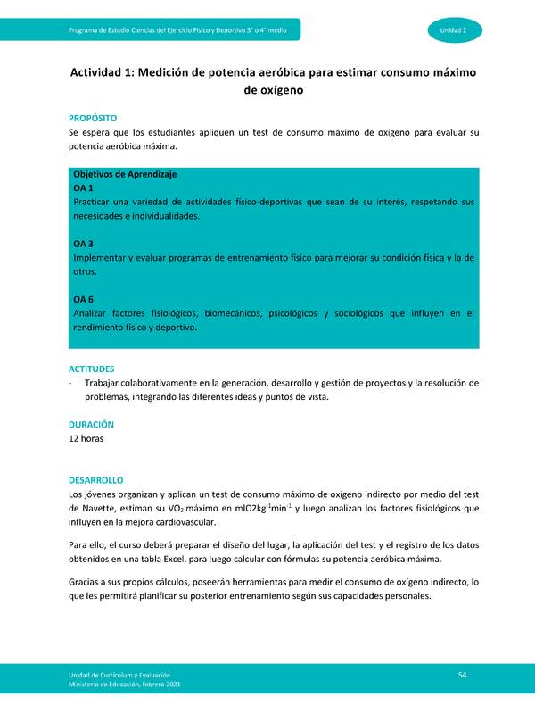 Actividad 1: Medición de potencia aeróbica para estimar consumo máximo de oxígeno