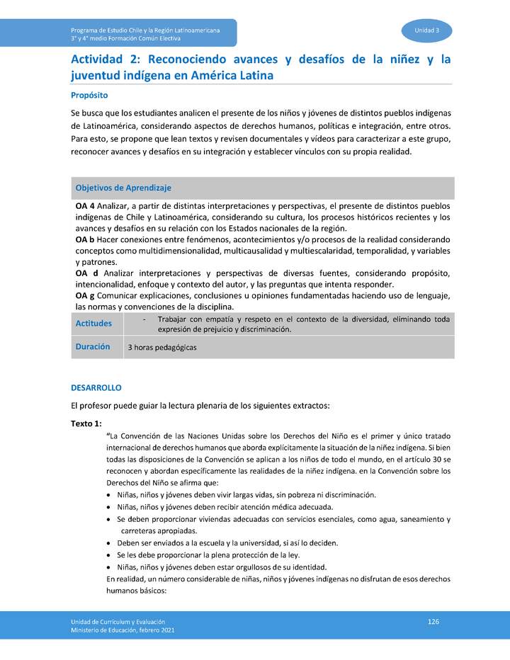 Actividad 2: Reconociendo avances y desafíos de la niñez y juventud indígena en América latina