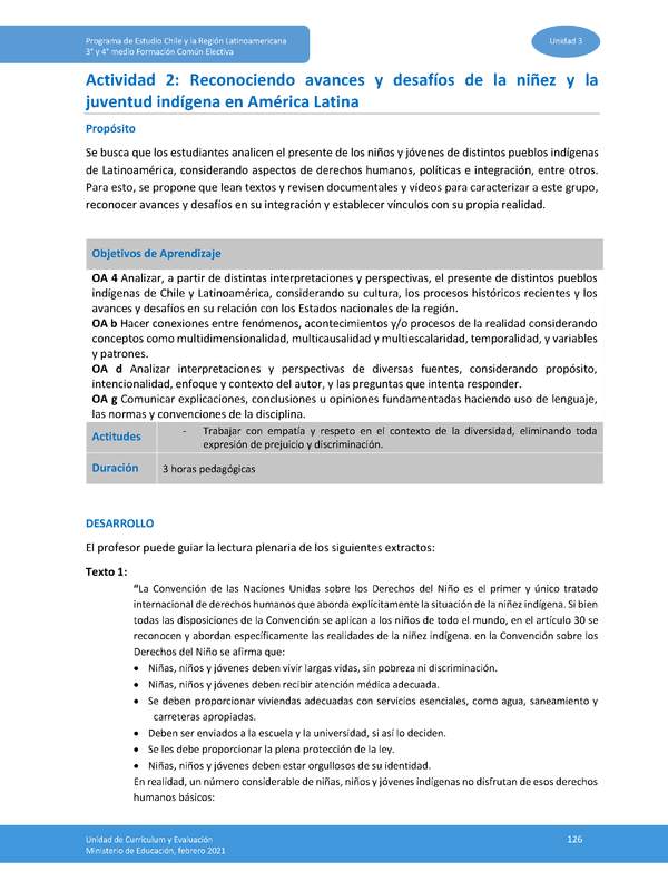 Actividad 2: Reconociendo avances y desafíos de la niñez y juventud indígena en América latina