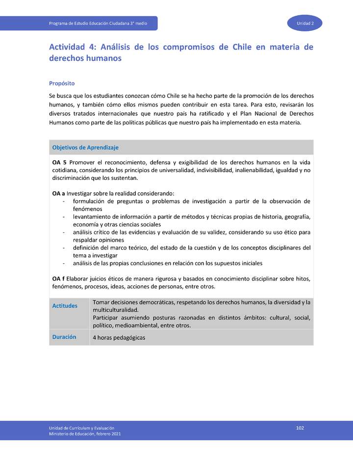 Actividad 4: Análisis de los compromisos de Chile en materia de derechos humanos