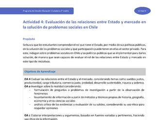 Actividad 4: Evaluación de las relaciones entre Estado y mercado en la solución de problemas sociales en Chile