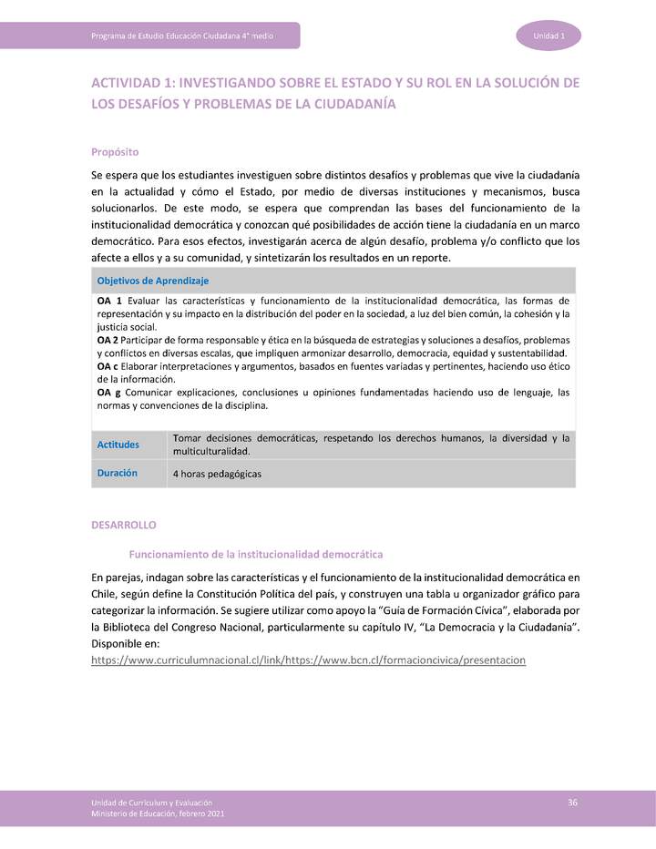 Actividad 1: Investigando sobre el Estado y su rol en la solución de los desafíos y problemas de la ciudadanía