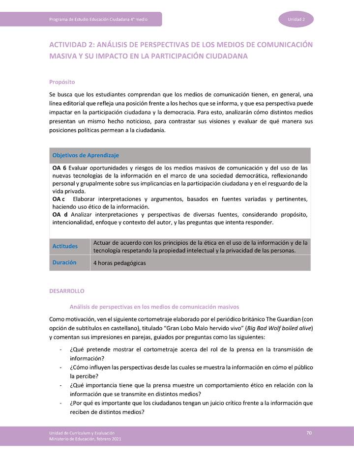 Actividad 2: Análisis de perspectivas de los medios de comunicación masiva y su impacto en la participación ciudadana