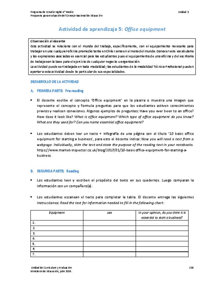 Actividad de aprendizaje 5: Office equipment