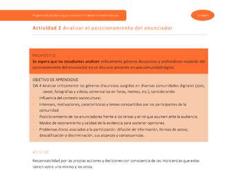 Actividad 2: Analizar el posicionamiento del enunciador