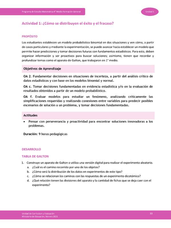 Actividad 1: ¿Cómo se distribuyen el éxito y el fracaso?