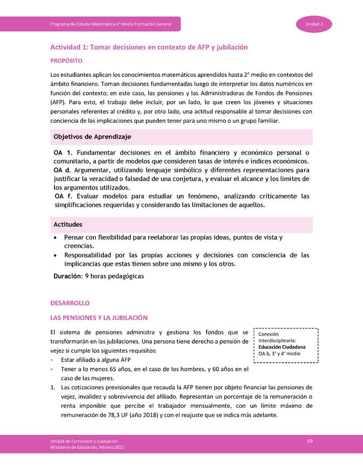 Actividad 1: Tomar decisiones en contexto de AFP y jubilación