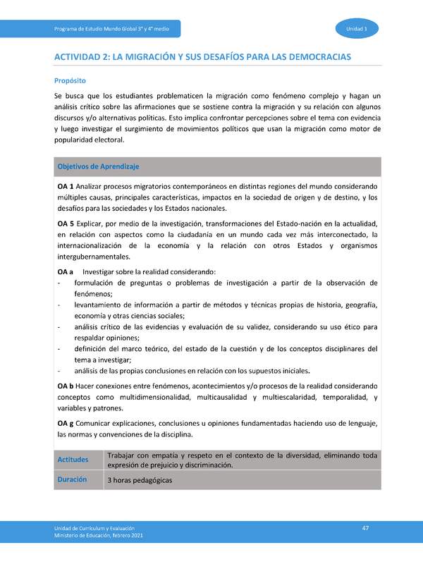 Actividad 2: La migración y sus desafíos para las democracias