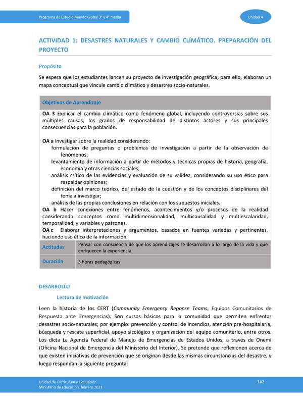 Actividad 1: Desastres naturales y cambio climático. Preparación del proyecto