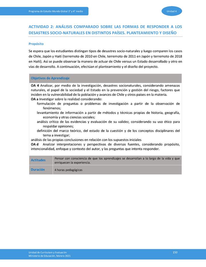 Actividad 2: Análisis comparado sobre las formas de responder a los desastres socionaturales en distintos países. Planteamiento y diseño