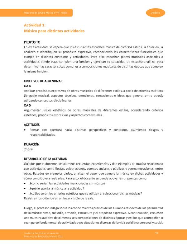 Actividad 1: Música para distintas actividades