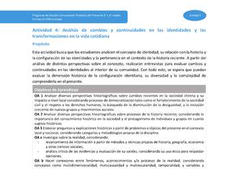 Actividad 4: Análisis de cambios y continuidades en las identidades y las transformaciones en la vida cotidiana