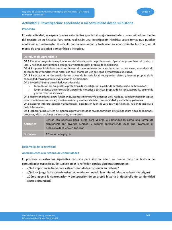 Actividad 2: Investigación: aportando a mi comunidad desde su historia